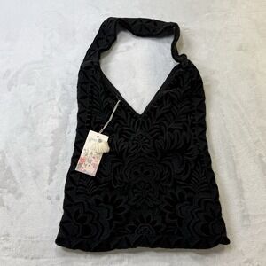 Johnny Was Mina Boho Bag Black Embroidered  Purse NWT Silk Linen Floral